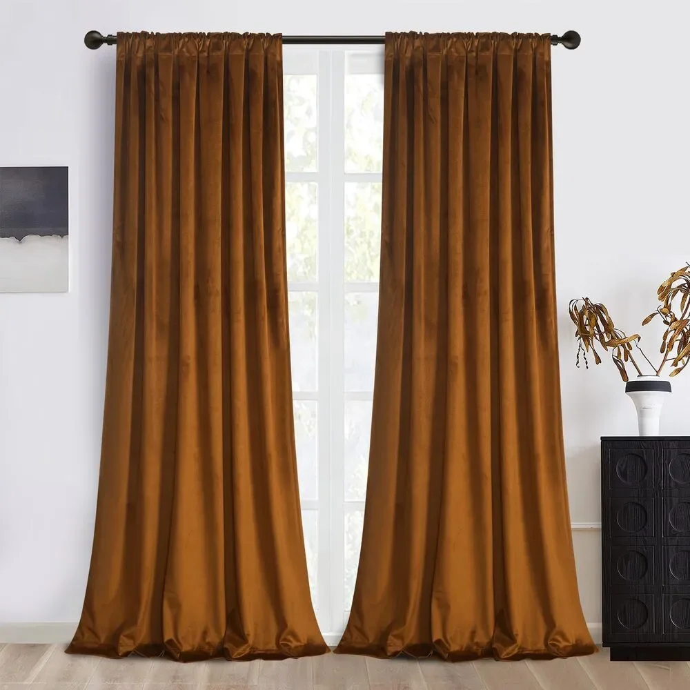 Luxury Soft Brown Velvet Curtains 96 inches